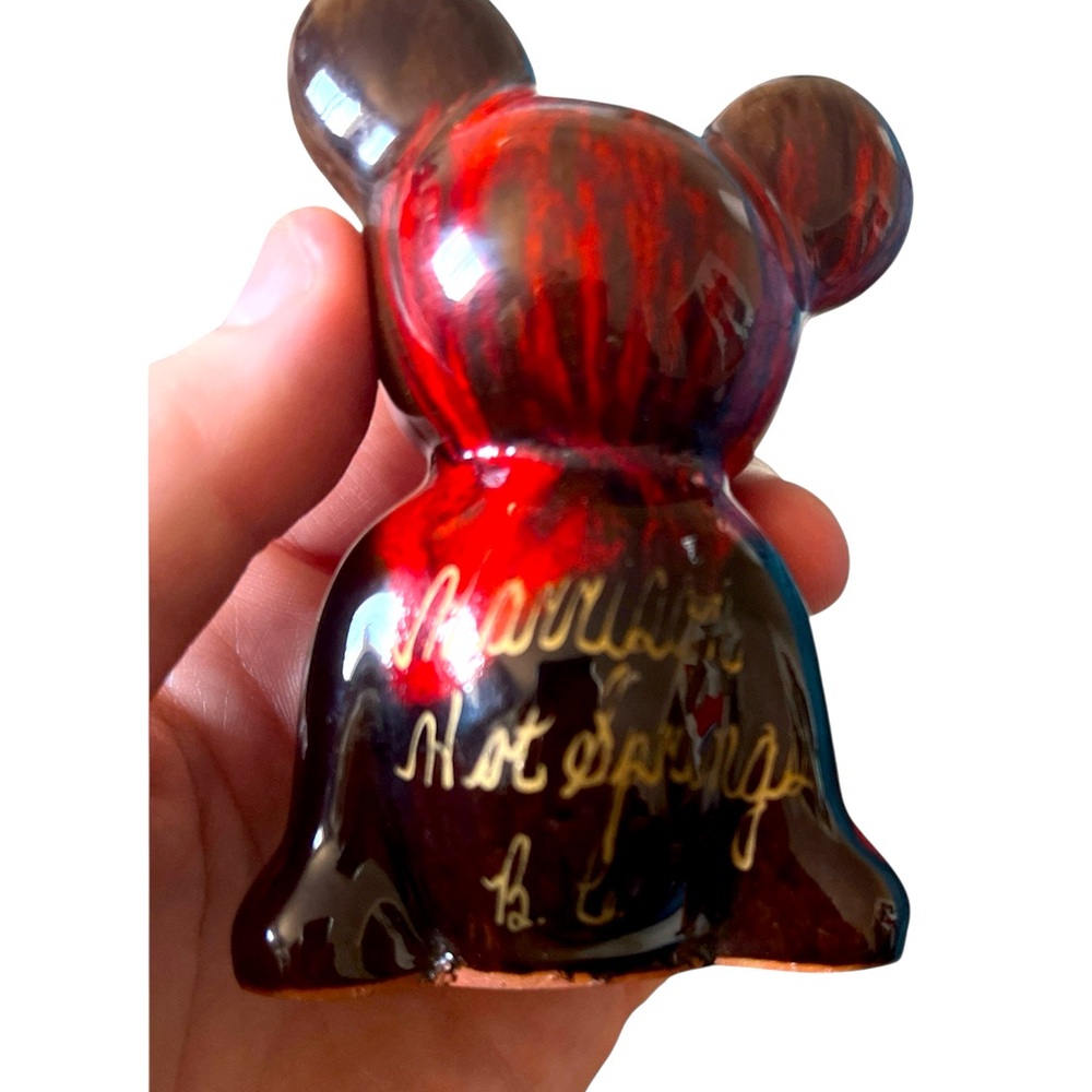 Vtg Mini Canadian Art Pottery Sitting Bear Figurine Red Brown Drip Glaze Redware